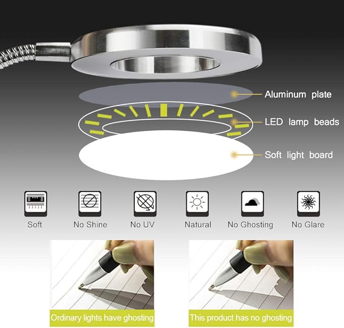 ATOMUS 2.5X Magnifying Lamp, LED USB Rechargeable Tattoo Beauty Magnifier Lamp with Metal Clip for Eyebrow Tattoo Manicure Eyelash Extension Read - LeafyLoom