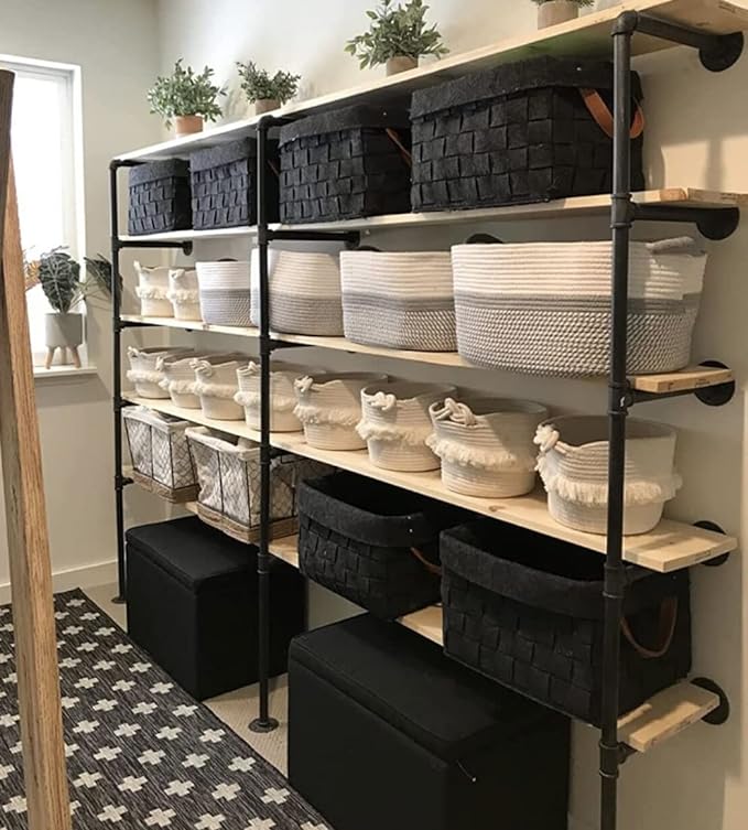 (14“Deep,3pcs)Industrial Retro Wall Mount Iron Pipe Shelf,DIY Open Bookshelf,Hung Bracket,Home Improvement Kitchen Shelves,Tool Utility Shelves, Office Shelves, Bookshelves and bookcases - LeafyLoom