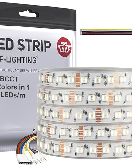 BTF-LIGHTING RGBCCT 5 Colors in 1 LED Tape Lights 5050SMD RGBWW RGB+Dimmable Color Temperature 2700K-6500K 16.4ft 96LED/m 480LED IP67 DC12V White PCB for Home Decoration(No Adapter or Controller) BTF-LIGHTING