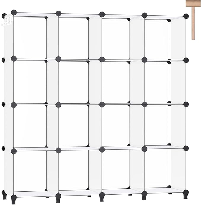 16 Cubes Storage Organizer, Bookcase, Display Shelf with Wooden Mallet, Cabinet Storage for Kids, Adult, Office, Bedroom, Bathroom, White - LeafyLoom