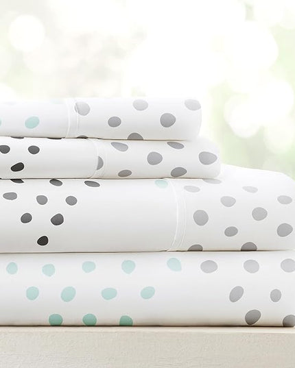 Linen Market 4 Piece Queen Bedding Sheet Set (Light Gray Dots) - Sleep Better Than Ever with These Ultra-Soft & Cooling Bed Sheets for Your Queen Size Bed - Deep Pocket Fits 16" Mattress - LeafyLoom