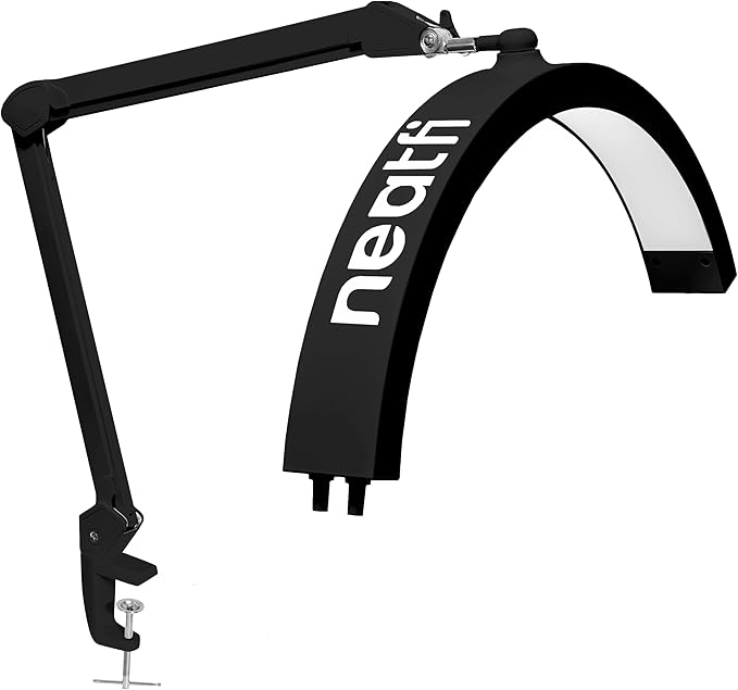 Neatfi Half Moon LED Table Lamp for Estheticians, Nail Tech, and Cosmetician for Nail Art, Facial, Waxing, Threading and Tattoo (with Clamp, Black) - LeafyLoom