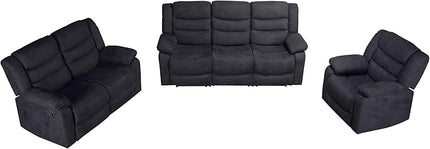 3 Pieces Oversized Manual Motion Set with Center Console,Cup Holders,Three Seaters Couch,Loveseat&Lounge Chair, Upholstered Reclining Sectional Sofa, Gray 3PIECES - LeafyLoom
