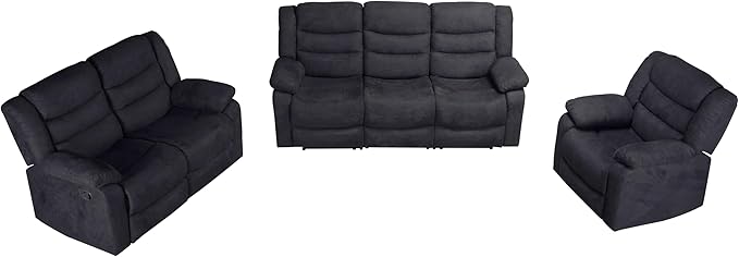 3 Pieces Oversized Manual Motion Set with Center Console,Cup Holders,Three Seaters Couch,Loveseat&Lounge Chair, Upholstered Reclining Sectional Sofa, Gray 3PIECES - LeafyLoom