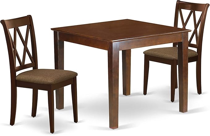 East West Furniture OXCL3-MAH-C Oxford 3 Piece Kitchen Set Contains a Square Room Table and 2 Linen Fabric Upholstered Dining Chairs, 36x36 Inch - LeafyLoom