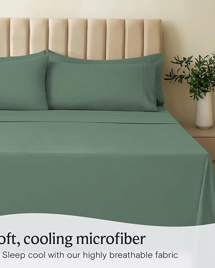 LuxClub Twin XL Sheets - Twin Bed Sheets for Boys and Girls, 4 PC Deep Pockets 18" Eco Friendly Wrinkle Free Kids Fitted Sheets Machine Washable Hotel Bedding Silky Soft - Tree Moss Green Twin XL - LeafyLoom