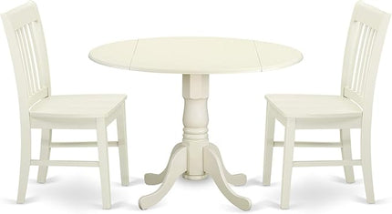 East West Furniture Dublin 3 Piece Dinette Set for Small Spaces Contains a Round Table with Dropleaf and 2 Kitchen Dining Chairs, 42x42 Inch, DLNO3-LWH-W - LeafyLoom