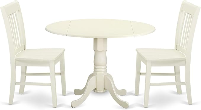 East West Furniture Dublin 3 Piece Dinette Set for Small Spaces Contains a Round Table with Dropleaf and 2 Kitchen Dining Chairs, 42x42 Inch, DLNO3-LWH-W - LeafyLoom