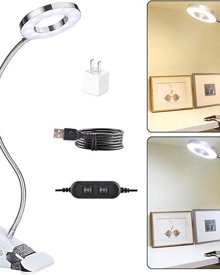 7W Clip on Light, LED Clip On Lamp, USB Reading Book Light, Bed Lamp,Desk lamp, Warm Light and White Light - LeafyLoom