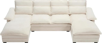 Symmetrical U Shaped Modular Sectional Sofa Cloud Couch, 6 Seater Oversized Convertible Sleeper Couch with Double Chaise & Memory Foam, Deep Seat Corner Sofa&Couches for Living Room Office - LeafyLoom