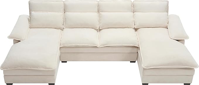 Symmetrical U Shaped Modular Sectional Sofa Cloud Couch, 6 Seater Oversized Convertible Sleeper Couch with Double Chaise & Memory Foam, Deep Seat Corner Sofa&Couches for Living Room Office - LeafyLoom