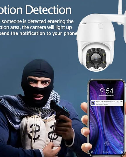 Outdoor PTZ WiFi IP Security Camera 1080P Home Surveillance Camera Pan/Tilt Two-Way Audio Motion Detection Color Night Vision Auto Tracking CamHiPro APP AT-200DW Alptop