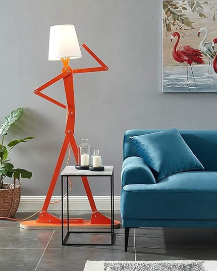 Cool Creative Floor Lamps Wood Tall Decorative Corner Reading Standing Swing Arm Light for Living Room Bedroom Office Farmhouse Kids Boys Girls Gift - with LED Bulb (Orange) - LeafyLoom