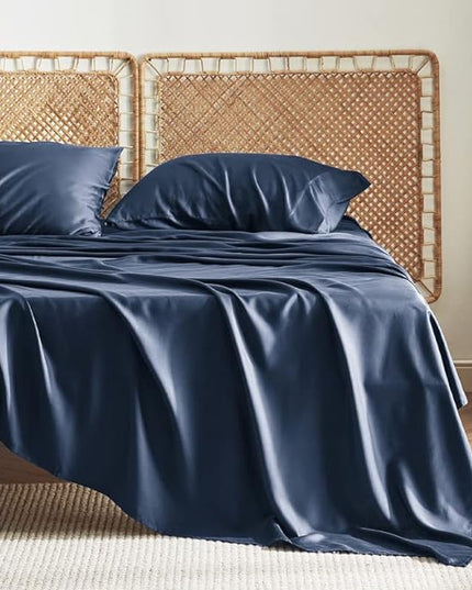 Bedsure King Size Sheet Set, Cooling Sheets King, Rayon Derived from Bamboo, Deep Pocket Up to 16", Breathable & Soft Bed Sheets, Hotel Luxury Silky Bedding Sheets & Pillowcases, Navy - LeafyLoom