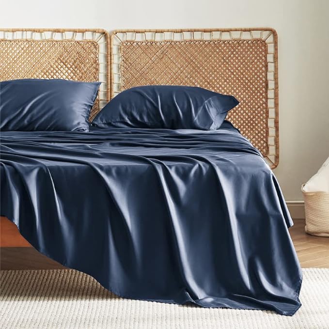 Bedsure King Size Sheet Set, Cooling Sheets King, Rayon Derived from Bamboo, Deep Pocket Up to 16", Breathable & Soft Bed Sheets, Hotel Luxury Silky Bedding Sheets & Pillowcases, Navy - LeafyLoom