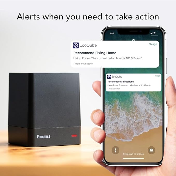 Ecosense EQ100 EcoQube, Digital Radon Detector, Fast Capture of Fluctuating Levels, Short & Long-Term Continuous Monitoring with Trend Charts, Remote Data Access, Only Support 2.4 GHz Networks Ecosense