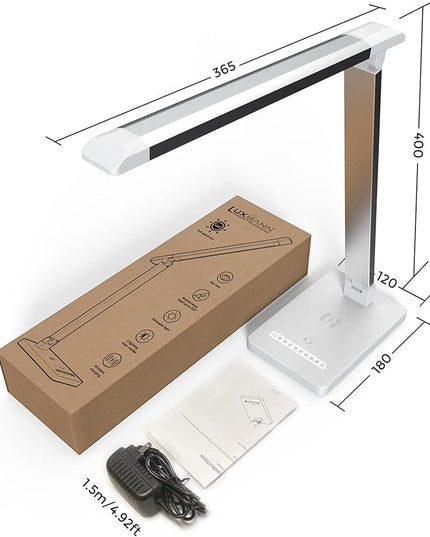 Eye-Caring LED Desk Lamp Table Lamp Reading Lamp Touch lamp with Wireless Charger and USB Port,Foldable Dimmable Small Table Desk Lamp for Living Room Bedroom Bedside Office Study,Modern White - LeafyLoom
