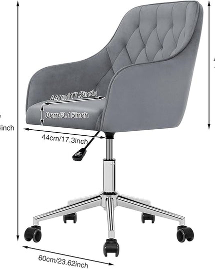 Velvet Desk Chair Vanity Chair for Makeup with Wheels and Back Home Office Chair Adjustable Rolling Swivel Chair for Bedroom Vanity Room Grey - LeafyLoom