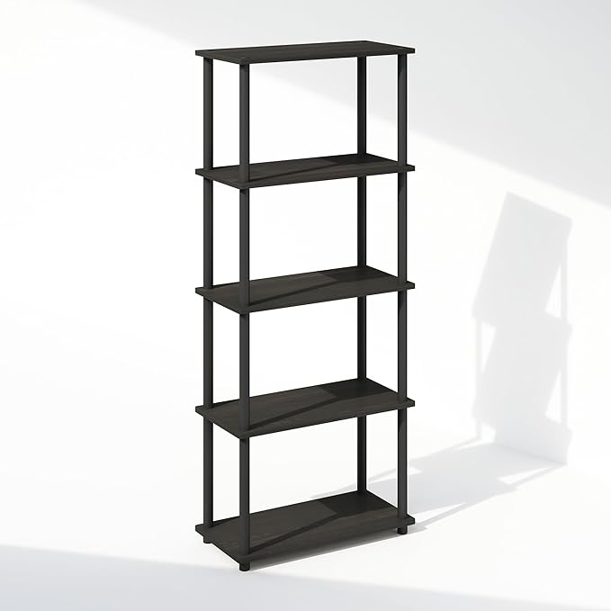 Furinno Turn-N-Tube 5-Tier Multipurpose Compact Display Rack, Shelving Unit, Bookcase, Espresso/Black - LeafyLoom