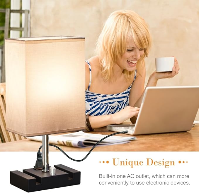 Fully Dimmable Table lamp, Lamps with Two Phone Stands and AC Outlet, Bedside Lamp with Two LED Bulb for Bedroom, Living Room,Study(Set of 2) Light White - LeafyLoom