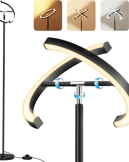 Modern LED Floor Lamp, Rotatable Standing Lamp with Foot Switch, 20W Bright Reading Floor Light with 3 Color Temperatures, Black Stand up Lamp Tall Lamp for Living Room, Bedroom, Office - LeafyLoom