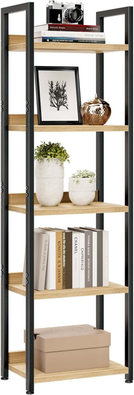 NUMENN Narrow Bookshelf, 5 Tier Bookshelves, Home Office Bookcase Shelf Storage Organizer, Free Standing Storage Shelving Unit for Bedroom, Living Room and Home Office, Natural - LeafyLoom