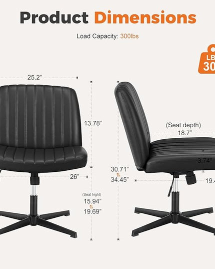 Sweetcrispy Cross Legged Office Chair, Criss Cross Chair Armless Wide Desk Chair No Wheels, Adjustable Swivel Home Office Vanity Chair - LeafyLoom