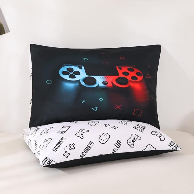 Erosebridal Gaming Comforter Set Twin Size for Boys Kids Game Room Decor Video Game Gamer Comforter Man Teens Bedroom Gamepad Bedding Set All Season,Black Blue Red - LeafyLoom
