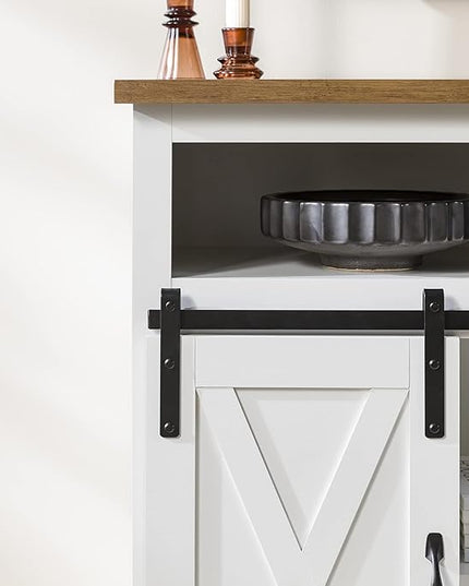 Walker Edison Clayton Farmhouse Sliding Double Barn Door TV Stand for TVs up to 58 Inches, 52 Inch, Solid White - LeafyLoom