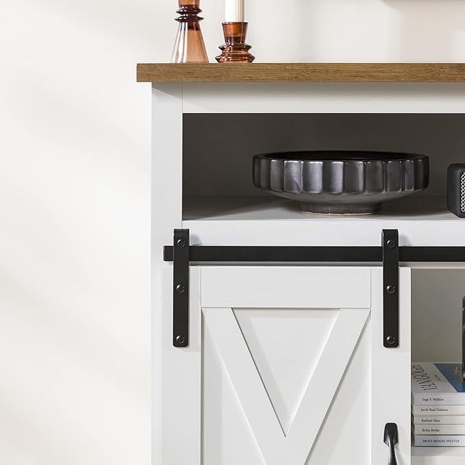 Walker Edison Clayton Farmhouse Sliding Double Barn Door TV Stand for TVs up to 58 Inches, 52 Inch, Solid White - LeafyLoom