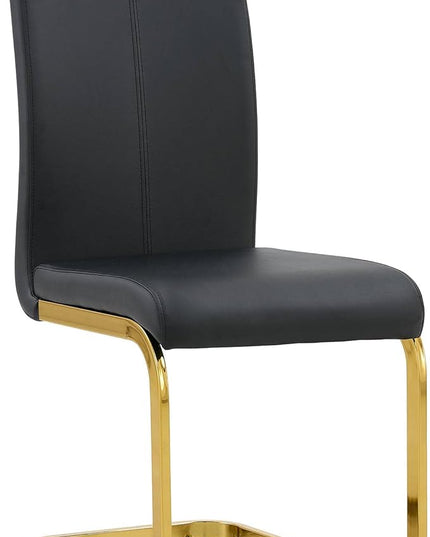 Modern Dining Chairs Set of 2, Side Dining Room Chairs with Golden Legs, Kitchen Chairs with Faux Leather Padded Seat High Back, Chairs for Dining Room,Kitchen, Living Room Black - LeafyLoom