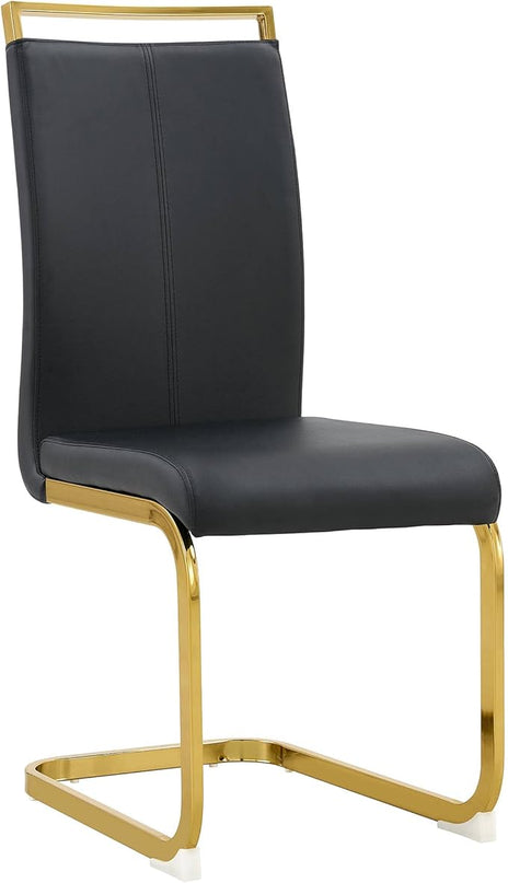 Modern Dining Chairs Set of 2, Side Dining Room Chairs with Golden Legs, Kitchen Chairs with Faux Leather Padded Seat High Back, Chairs for Dining Room,Kitchen, Living Room Black - LeafyLoom