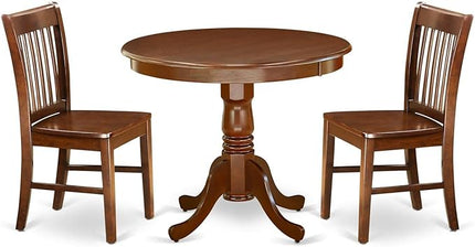 East West Furniture ANNO3-MAH-W 3 Piece Room Set Contains a Round Kitchen Table with Pedestal and 2 Dining Chairs, 36x36 Inch - LeafyLoom