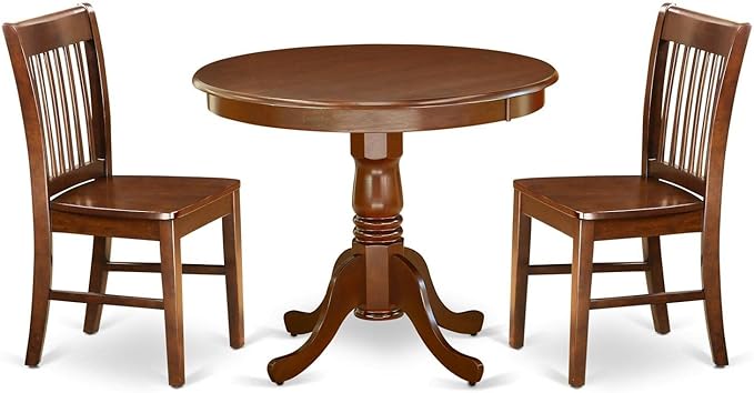 East West Furniture ANNO3-MAH-W 3 Piece Room Set Contains a Round Kitchen Table with Pedestal and 2 Dining Chairs, 36x36 Inch - LeafyLoom