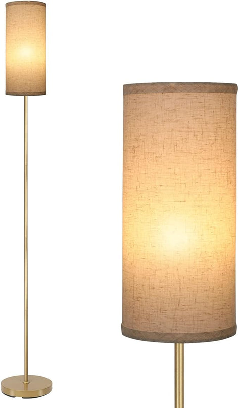 Boostarea Floor Lamp for Living Room with 3 Color Temperatures Bulb, Industrial Floor Lamps, Gold Classic Tall Lamp for Office, Standing Lamps for Bedroom, Kids Room, Reading(9W LED Bulb, Linen Shade) - LeafyLoom
