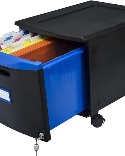 Storex 61269A01C File Cabinet, 1-Pack, Black/Blue - LeafyLoom