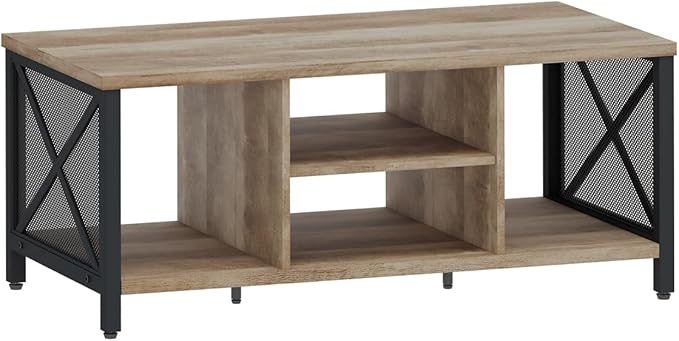 FATORRI Coffee Table for Living Room, Rustic Wood Center Table with Shelves, Farmhouse Rectangle Cocktail Tea Tables (Rustic Oak) - LeafyLoom