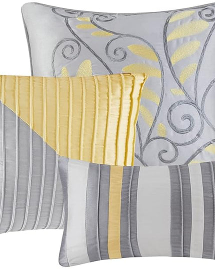 Madison Park Amherst Faux Silk Comforter Set-Casual Contemporary Design All Season Down Alternative Bedding, Matching Shams, Bedskirt, Decorative Pillows, King(104"x92"), Yellow, 7 Piece (MP10-2449) - LeafyLoom