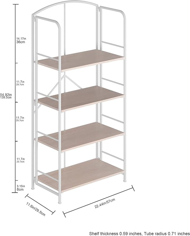 No Assembly Folding Bookshelf, Metal Book Shelf for Storage, Folding Bookcase for Office Organization and Storage (White, 4 Tiers) - LeafyLoom