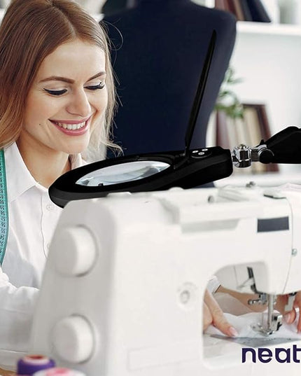 Neatfi Elite XL HD Bifocals Super LED Magnifying Lamp with Clamp, Glass Lens, 6500K, Glare-Free, Nonpolar Dimming (6 Inch Lens, Black) - LeafyLoom