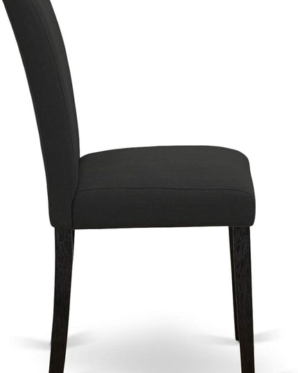 East West Furniture AMAB3-ABK-24 Antique 3 Piece Modern Dining Set Contains a Round Kitchen Table with Pedestal and 2 Black Color Linen Fabric Upholstered Chairs, 36x36 Inch - LeafyLoom
