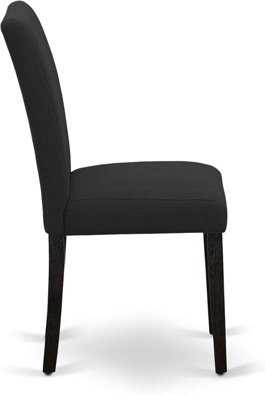 East West Furniture AMAB3-ABK-24 Antique 3 Piece Modern Dining Set Contains a Round Kitchen Table with Pedestal and 2 Black Color Linen Fabric Upholstered Chairs, 36x36 Inch - LeafyLoom