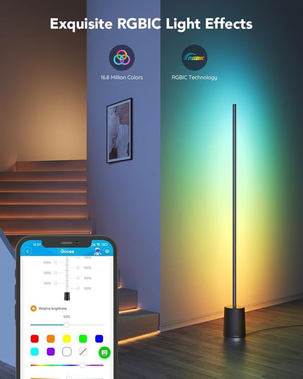 Govee RGBIC Floor Lamp, Modern LED Lyra Corner Lamp with 64+ Scene & Music Modes, 1500 Lumens, DIY Mode, Smart Remote Control Standing Floor Lamp for Bedroom, Living Room, Gaming Room, Black - LeafyLoom