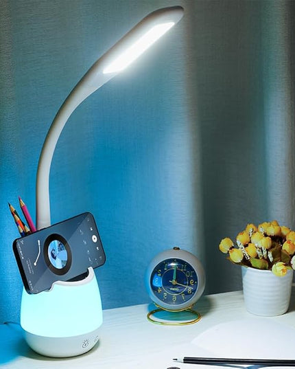 Donewin Rechargeable LED Desk Lamp with Color Changing Light, Pen and Phone Holder - Perfect Study and Reading Lamp for Kids, Teens, and Students - Great Gift for College Dorm Rooms - LeafyLoom