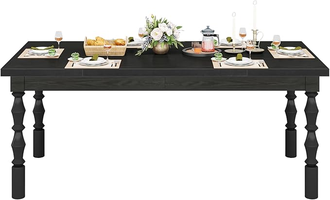 Tribesigns 62” Wood Dining Table for 4-6 People, Farmhouse Large Rectangle Kitchen Table, Modern Dinner Table Kitchen & Dining Room Furniture with Carved Turned Legs - LeafyLoom
