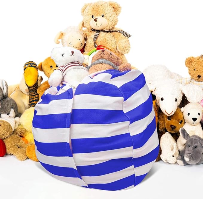 Stuffed Animal Storage Bean Bag Chair Cover for Kids Room, Stuffed Animals Storage Organizer Boys and Girls Plush Toy—Deep Blue - LeafyLoom