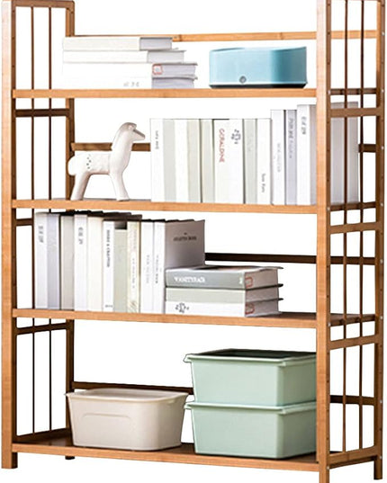 IOTXY Adjustable Bamboo Open Bookshelf - Large 4-Tier Free Standing Storage Rack, Multifunctional Display Stand for Home and Office, Bookcase, Light Brown - LeafyLoom