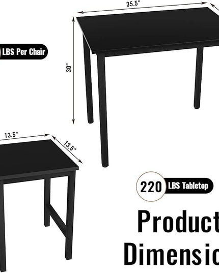 DKLGG 3 Pieces Dining Table Set, Space Saving Kitchen Table Set for 2, Small Dining Table and Chairs for 2, Compact Table w/ 2 Stools Perfect for Breakfast Nook, Living Room, Apartment - LeafyLoom