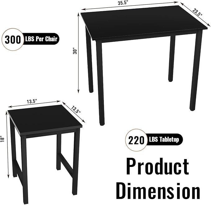 DKLGG 3 Pieces Dining Table Set, Space Saving Kitchen Table Set for 2, Small Dining Table and Chairs for 2, Compact Table w/ 2 Stools Perfect for Breakfast Nook, Living Room, Apartment - LeafyLoom
