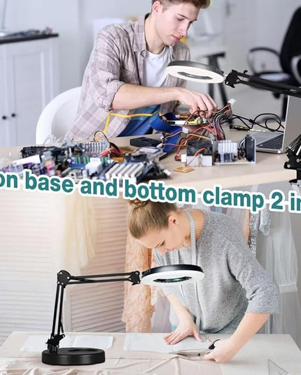 10X15X Magnifying Glass with Light and Stand 2-in-1Magnifying Lamp-5 Color Modes Stepless Dimmable Real Glass Lighted Magnifier-Hands Free Desk Magnifying Glass with Light for Work Reading Maintenance - LeafyLoom